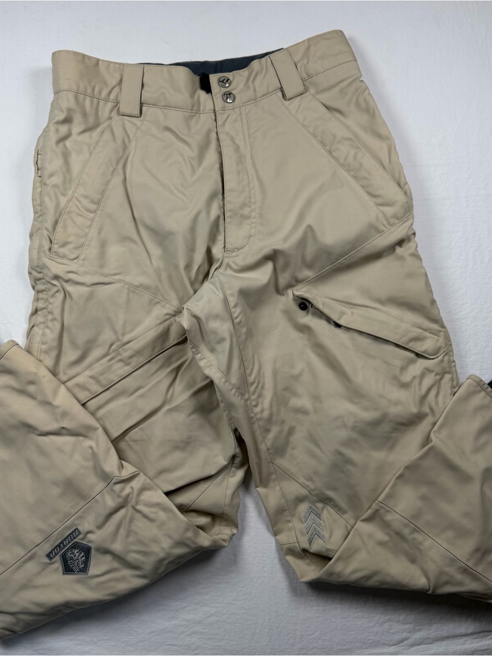 Burton Tactic Snowboard Ski Snow Pants Mens Small S Khaki Beige Cargo Gaiters